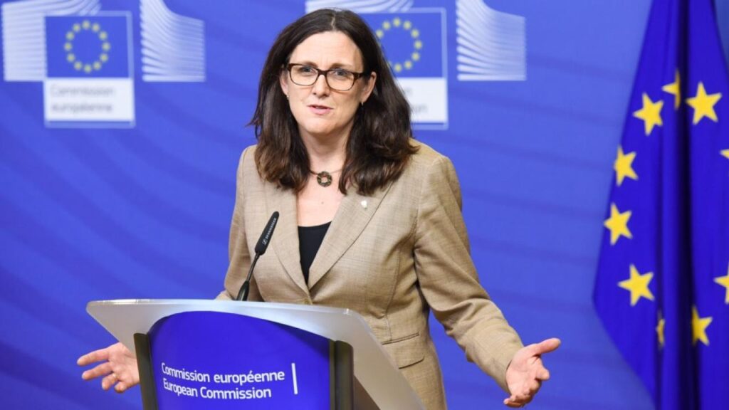 Swedish EU Commissioner Cecilia Malmström gives a speech on the 'Truths about Trade'